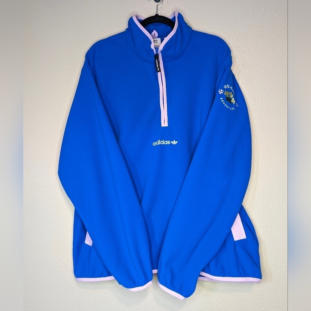 Adidas 1/2 zip pull over Cobalt blue with lilac trim retro colors size XL - Picture 2 of 10